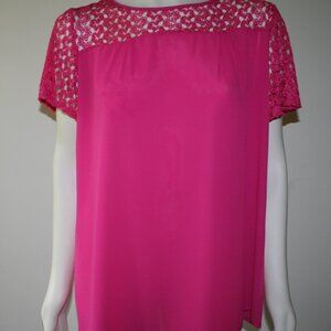 *New* Expressa Hot Pink Lacey Short Sleeve Blouse Size 3XL